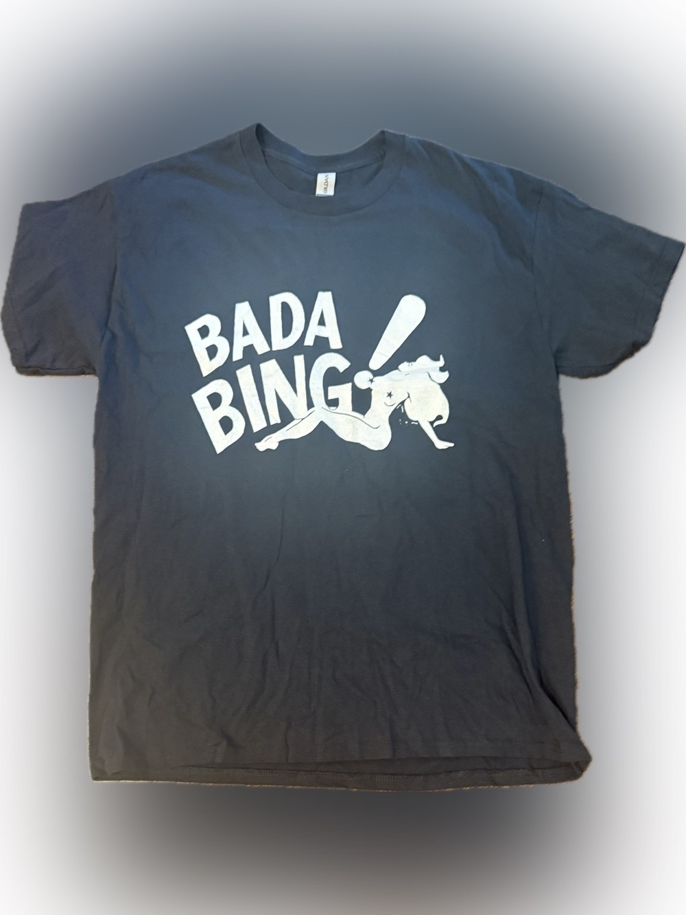 "BADA BING!" Graphic Gildan Black Tee with White | Sz L